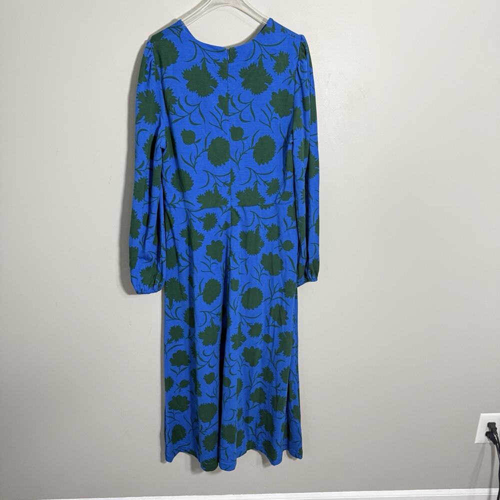 Boden Floral Long Sleeve Midi Dress Green Blue Size US 12R UK 16R Pockets A-line - Picture 8 of 10